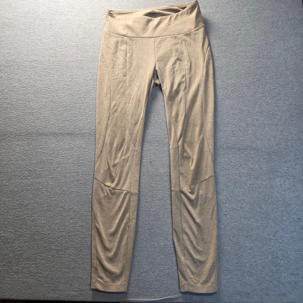 prAna Yoga Leggings Womens L Beige Tan High Rise Hiking Fitness Athletic Pants